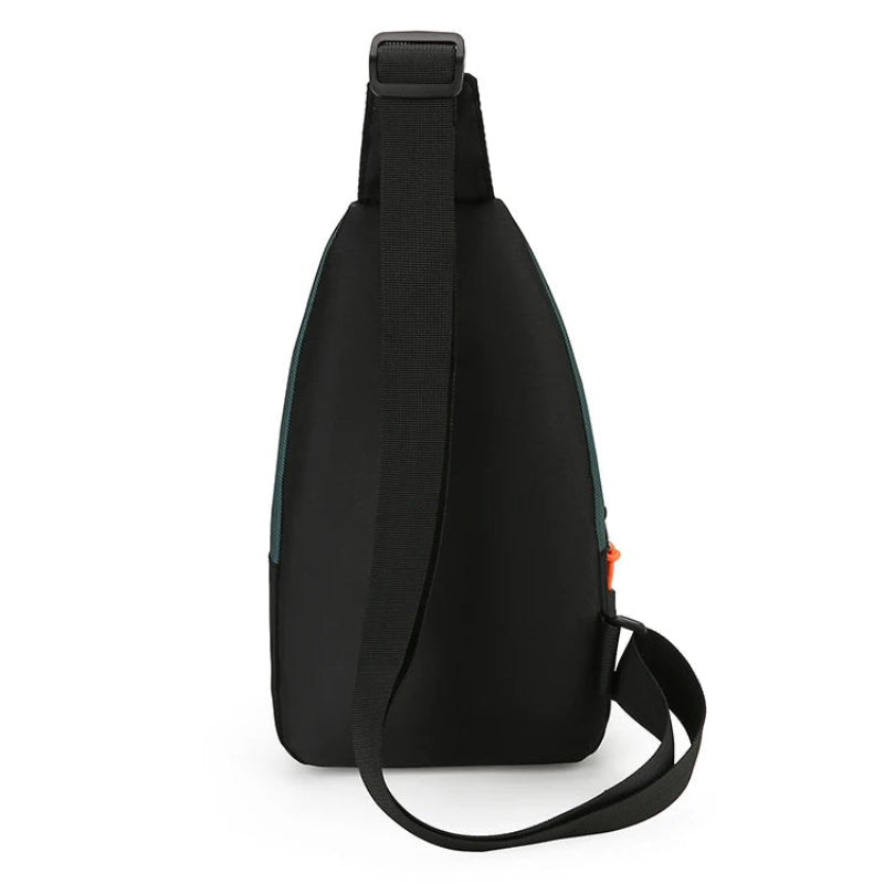 Black sling bag on a white background