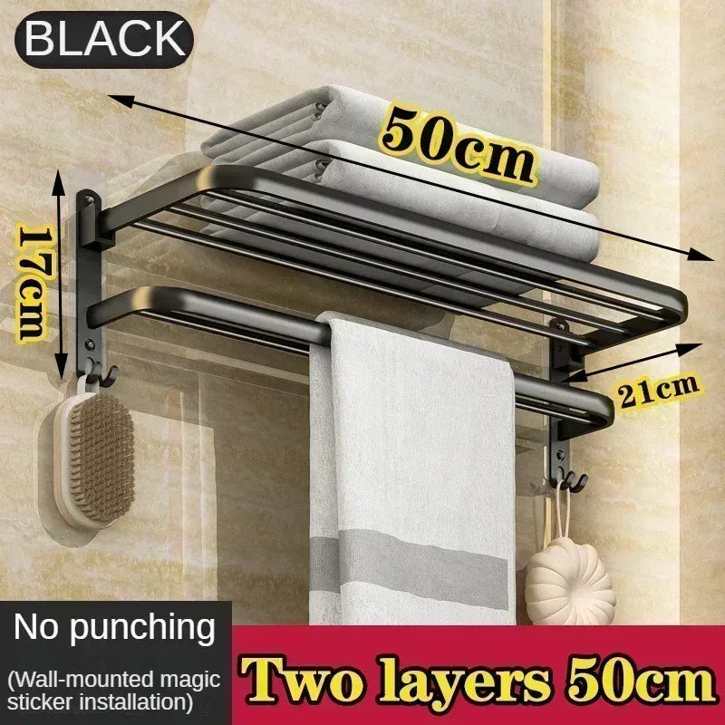 EMESA HOME Bathroom Towel Holder No Drill – Aluminum Wall Mounted Towel Rack Shower Rail 40 50 60 cm - EMESA HOME™