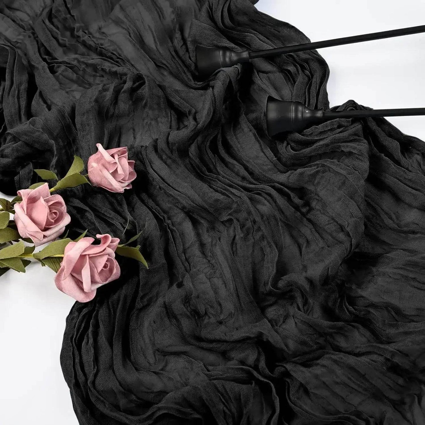 EMESA HOME Gauze Table Runner – 90×300cm Rustic Boho Table Decor for Dining, Wedding, Party, or Decoration black 90cmx180cm