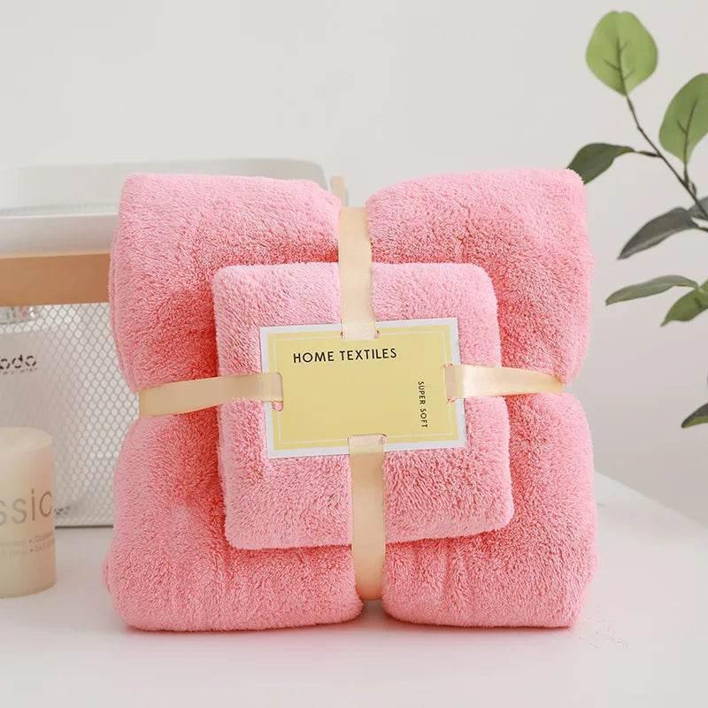 EMESA HOME 2PC Bath Towels Set for Adults, Super Soft Coral Velvet, Highly Absorbent & Quick-Drying Towels for Home, Hotel, and Spa Bathroom Use - EMESA HOME™