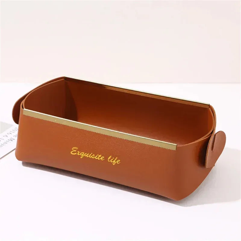 EMESA HOME Nordic PU Leather Foldable Desktop Storage Box – Grocery Basket, Cosmetic & Coin Organizer Decorative Tray - EMESA HOME™
