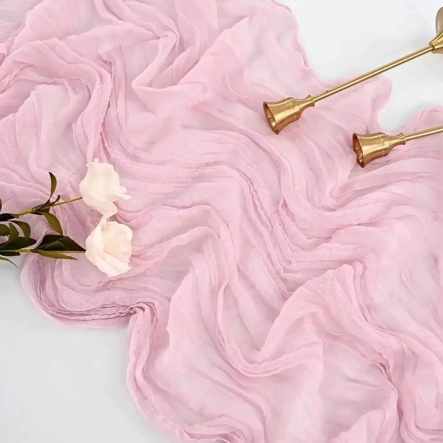 EMESA HOME Gauze Table Runner – 90×300cm Rustic Boho Table Decor for Dining, Wedding, Party, or Decoration pink 90cmx180cm