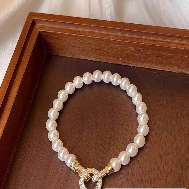 EMESA HOME French Elegant Micro Set Zircon Round Buckle Imitation Pearl Beaded Necklace, Women's Temperament Jewelry Sweet Accessories - EMESA HOME™