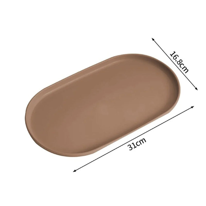 An oval brown tray shown on a white background with dimension arrows and labels indicating 31 cm length and 16.8 cm width.