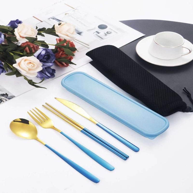 EMESA HOME 4piece Cutlery Set Knife Fork Spoon Chopsticks Box Cutlery Portable Cutlery Travel Cutlery with box.. - EMESA HOME™