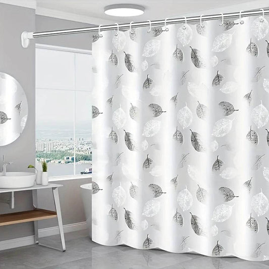 EMESA HOME Clear PEVA Shower Curtain – Waterproof Heavy-Duty Liner with Hooks, Bathroom Partition & Decoration Accessories Leaf 180*180cm