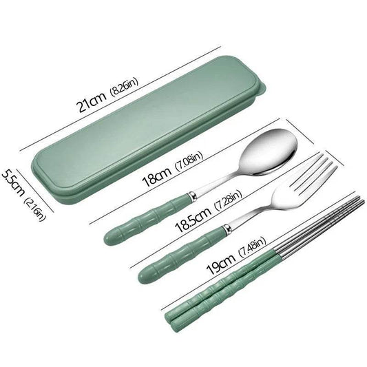 EMESA HOME 3-Piece Portable Cutlery Set – Stainless Steel Spoon, Fork & Chopsticks with Travel Case for Work, School & Outdoor Use - Emesa Home