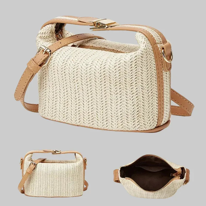 EMESA HOME Summer Straw Crossbody Bag – Woven Bucket Tote, Small Shoulder Handbag for Women, Casual Seaside Beach Style - EMESA HOME™