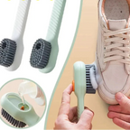 Cleaning brush with bristles being used on a white sneaker, with text indicating quantity.