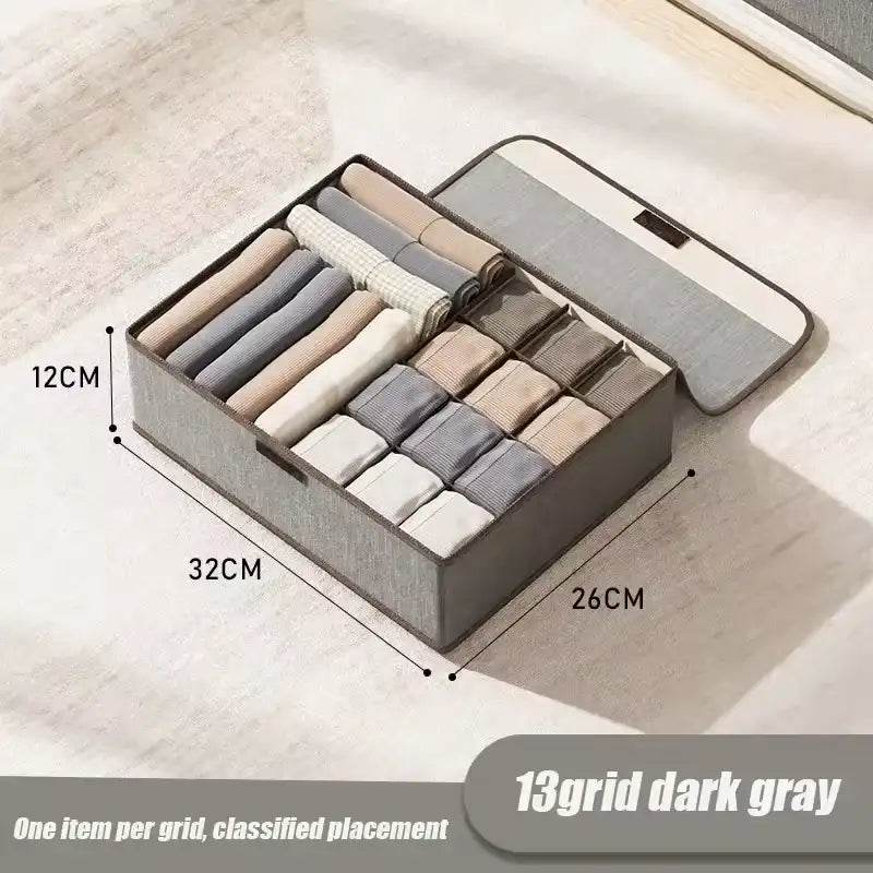 EMESA HOME Cotton & Linen Underwear Storage Box – Drawer-Style Organizer with Six Compartments and Lid - Emesa Home