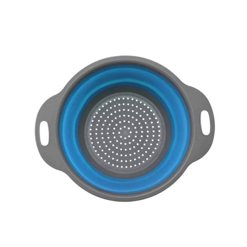 EMESA HOME Round Foldable Silicone Colander – Collapsible Kitchen Fruit & Vegetable Washing Basket Strainer Drainer Tool L Blue 1PC