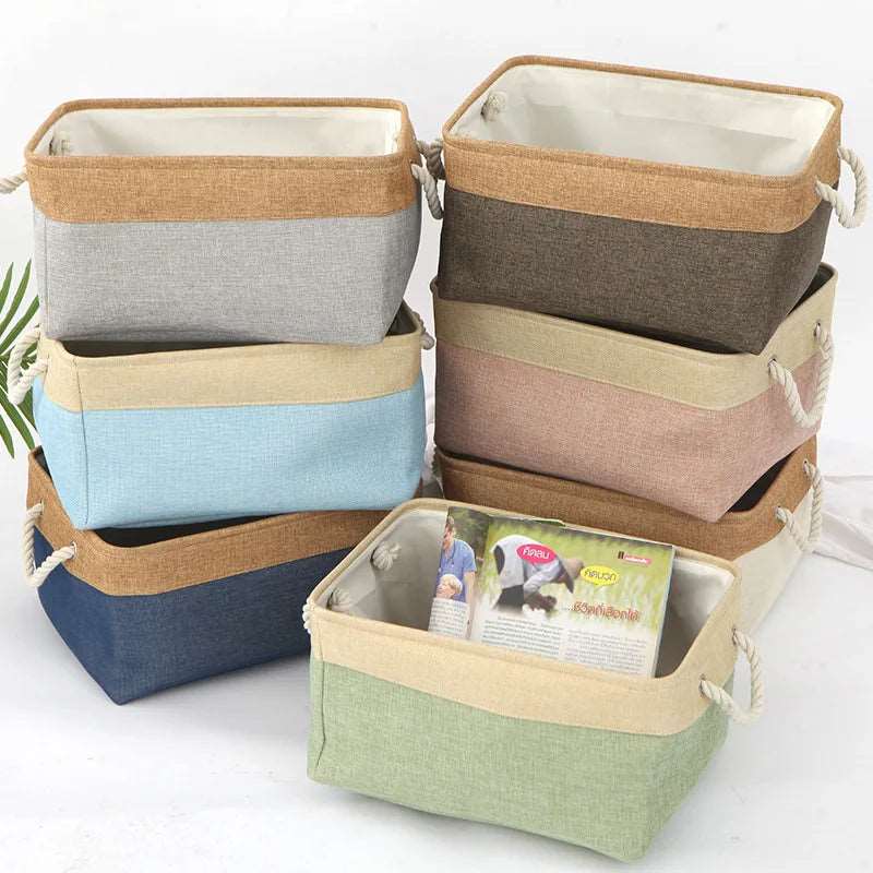 EMESA HOME Versatile Double-layered Linen Laundry Basket Space-saving Makeup Storage with Handles Picnic Basket Laundry Basket