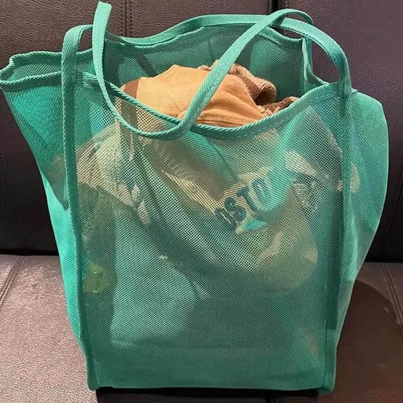 EMESA HOME Large Canvas Mesh Beach Bag – Lightweight Hollow Shoulder Tote for Shopping & Commuting - EMESA HOME™