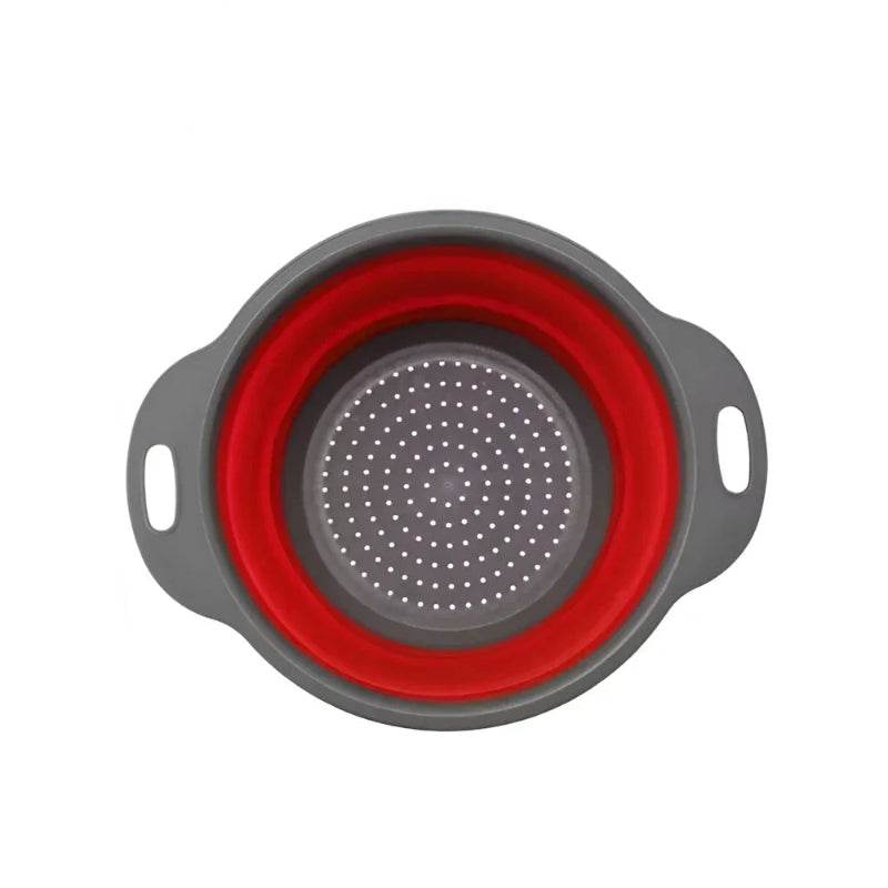 EMESA HOME Round Foldable Silicone Colander – Collapsible Kitchen Fruit & Vegetable Washing Basket Strainer Drainer Tool S Red 1PC