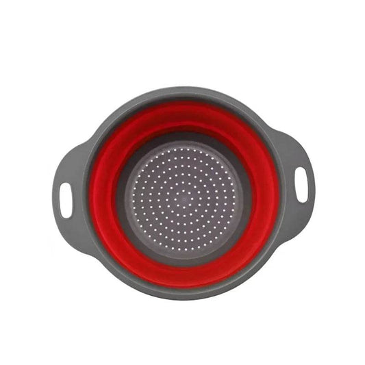 EMESA HOME Round Foldable Silicone Colander – Collapsible Kitchen Fruit & Vegetable Washing Basket Strainer Drainer Tool S Red 1PC