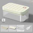 Clear storage container with a white lid on a gray background