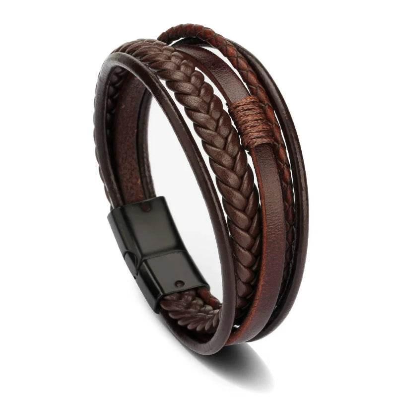 EMESA HOME Trendy Leather Bracelets For Men Stainless Steel Bracelet 21CM Multilayer Braided Rope Bracelets for Male Jewelry Gifts - EMESA HOME™