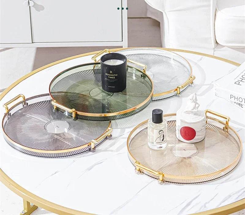 EMESA HOME Round Storage Tray for Coffee Table, Tea Cup Plate, Acrylic Aromatherapy Organizer, Home Decor