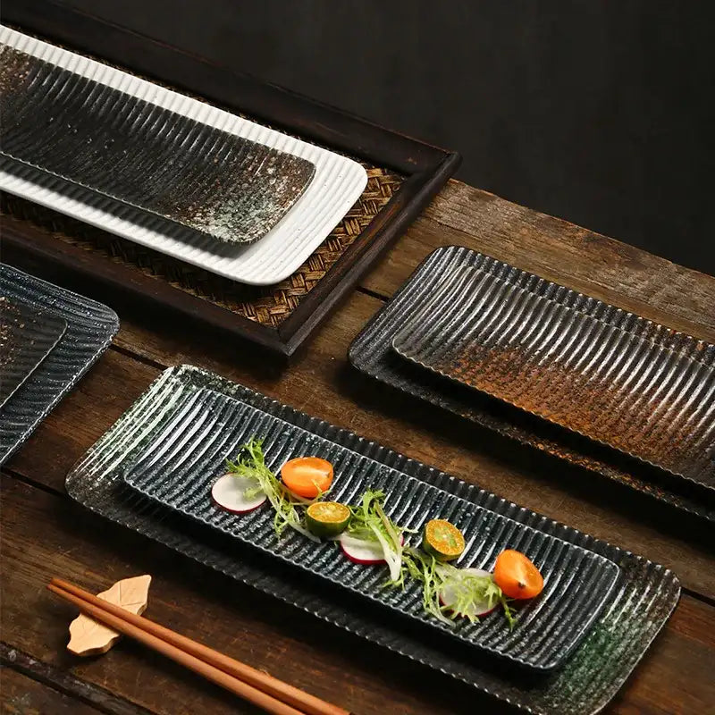 EMESA HOME Japanese-Style Rectangular Ceramic Serving Plate – Elegant Sushi, Fish & Grill Dish for Home, Hotel & Restaurant Dining