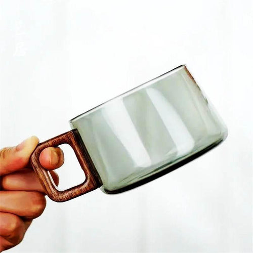 EMESA HOME 200ml American Latte Glass Coffee Mug with Wooden Tray, Spoon, Heat-resistant Milk Tea Cup, Fresh Ground Coffee - EMESA HOME™