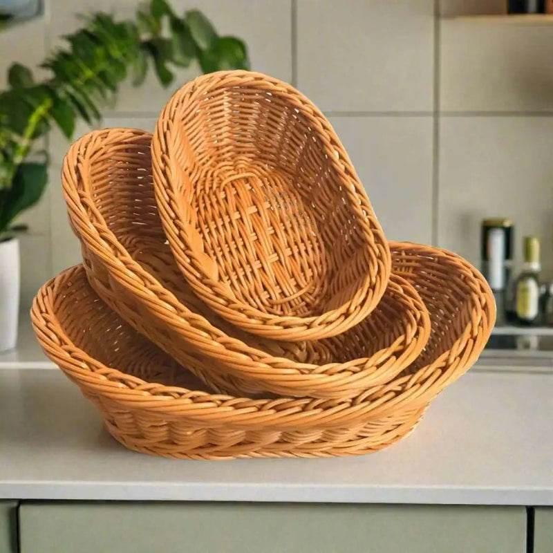EMESA HOME-Oval Curved Rattan Wicker Woven Serving Baskets - Bread, Fruit, Vegetables, Restaurant Tabletop Display - EMESA HOME™