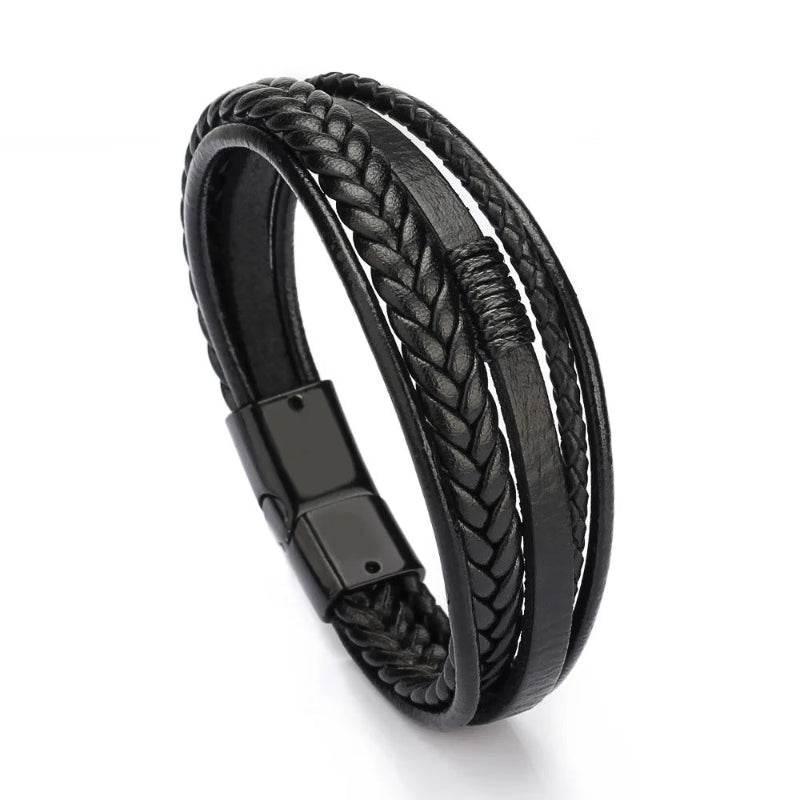 EMESA HOME Trendy Leather Bracelets For Men Stainless Steel Bracelet 21CM Multilayer Braided Rope Bracelets for Male Jewelry Gifts - EMESA HOME™