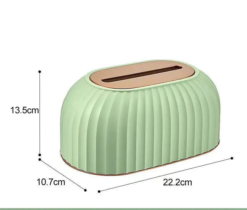 Green tissue box with dimensions on a white background