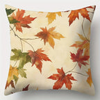 Pillow with autumn leaf pattern on a beige background