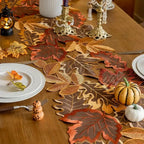 EMESA HOME Autumn Maple Leaves & Harvest Pumpkin Linen Table Runner