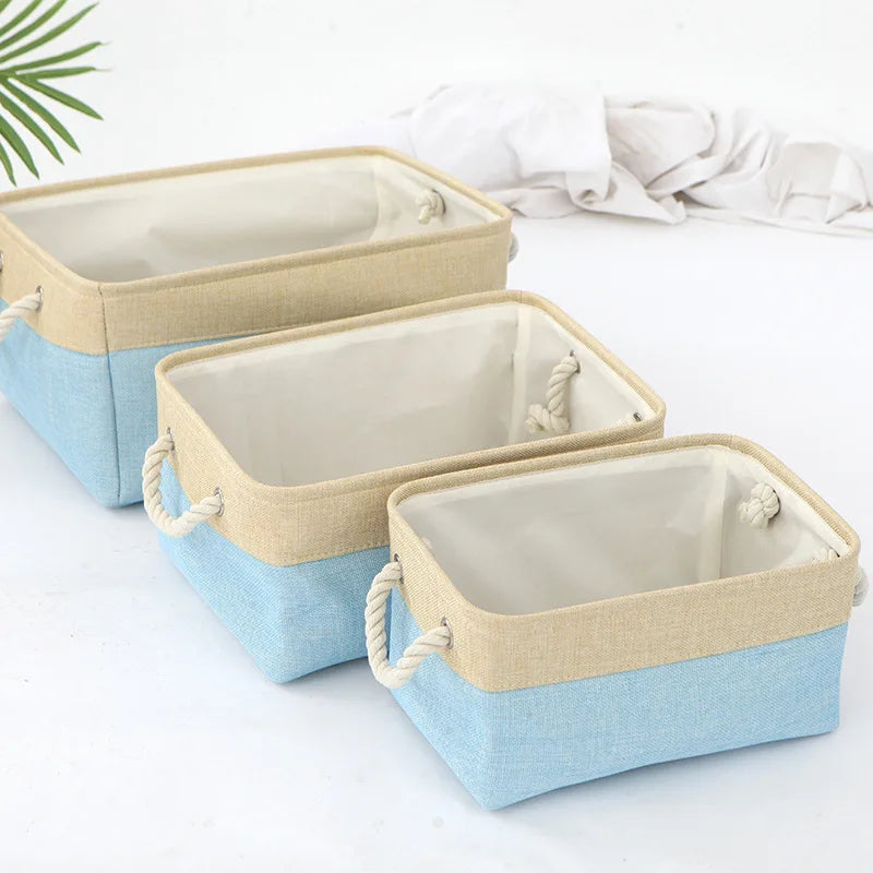 EMESA HOME Versatile Double-layered Linen Laundry Basket Space-saving Makeup Storage with Handles Picnic Basket Laundry Basket