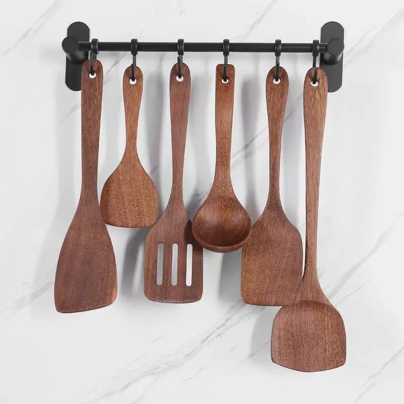 EMESA HOME Wooden Spatula Spoon Frying Solid Wood High Temperature Resistant Soup Spoon No Paint No Wax Natural Material