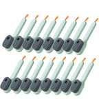 16 green cleaning brushes with gray bristles on a white background