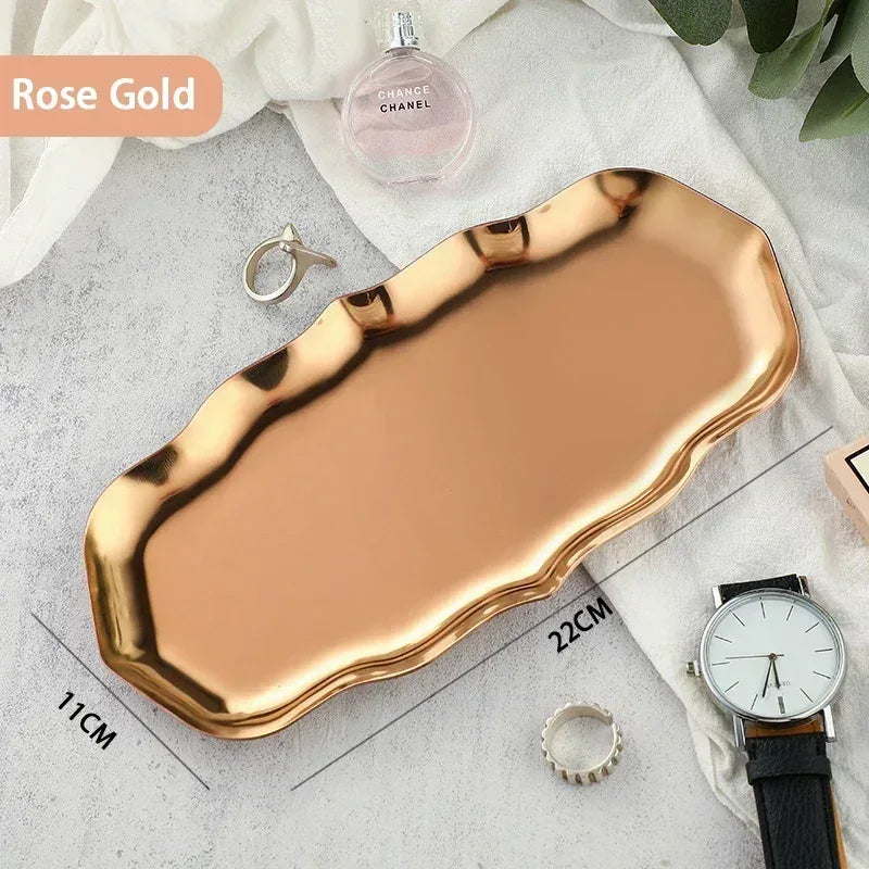 EMESA HOME Gold & Silver Stainless Steel Water Drop-Shaped Cosmetics, Jewelry & Dining Tray – Multi-Functional Home Storage Container - EMESA HOME™