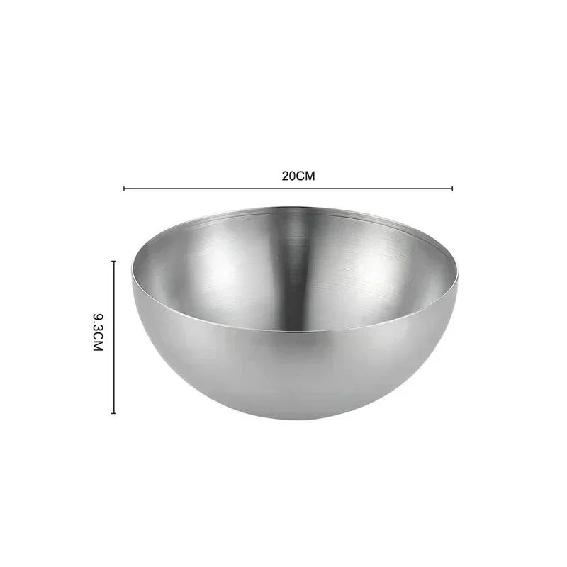 Stainless steel bowl with dimensions on a white background