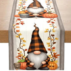 EMESA HOME Autumn Plaid Hat Elves & Pumpkin Decorative Table Runner