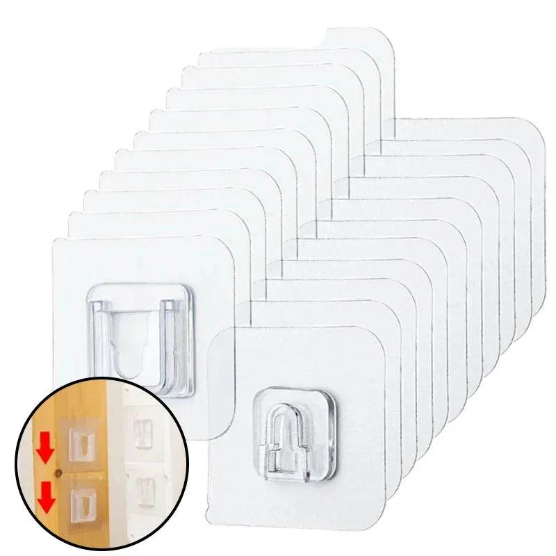 EMESA HOME Double-Sided Adhesive Wall Hooks Hanger Strong Transparent Suction Cup Hooks Kitchen Bathroom Storage Plug Socket Holder.. 20PCS(10Pairs)