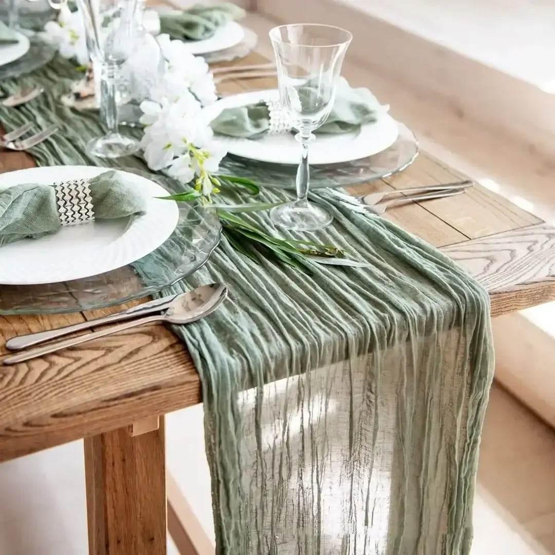 EMESA HOME Gauze Table Runner – 90×300cm Rustic Boho Table Decor for Dining, Wedding, Party, or Decoration - EMESA HOME™