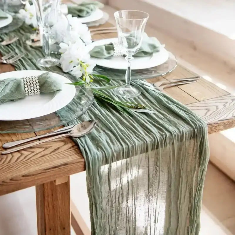 EMESA HOME Gauze Table Runner – 90×300cm Rustic Boho Table Decor for Dining, Wedding, Party, or Decoration