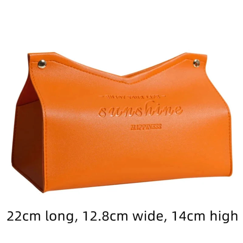 Orange pouch with 'sunshine happiness' text and dimensions on a white background