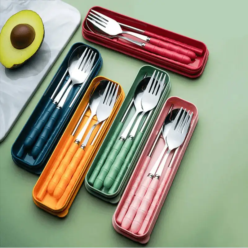 EMESA HOME 3-Piece Portable Cutlery Set – Stainless Steel Spoon, Fork & Chopsticks with Travel Case for Work, School & Outdoor Use - Emesa Home