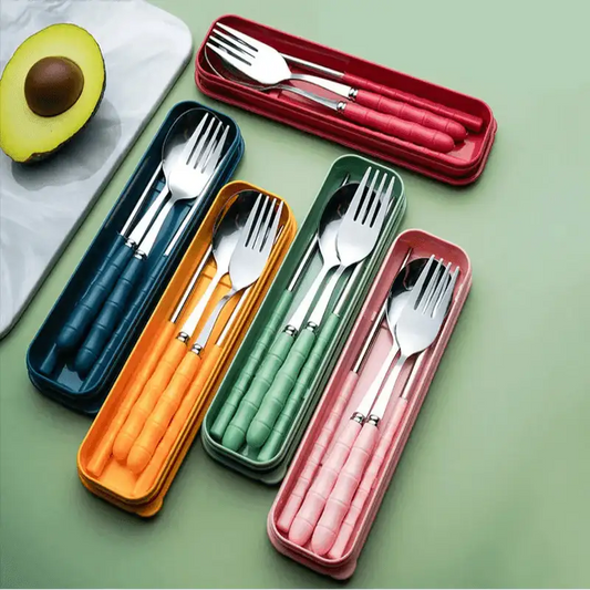 EMESA HOME 3-Piece Portable Cutlery Set – Stainless Steel Spoon, Fork & Chopsticks with Travel Case for Work, School & Outdoor Use - Emesa Home