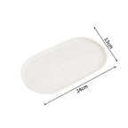 White oval tray shown on a light gray background with dimension arrows and labels indicating 24 cm length and 13 cm width. The text 'White S' appears in the top left corner.