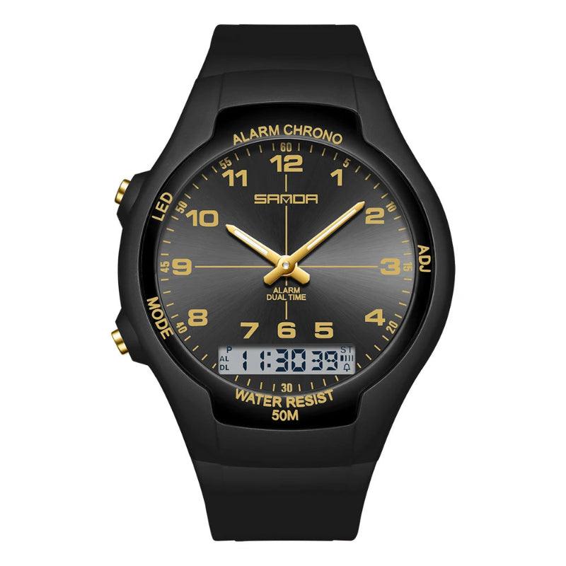 Black and gold SANDA watch on a white background