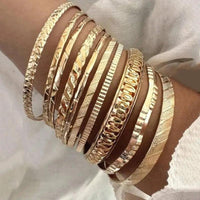 EMESA HOME 10pcs Gold Textured Bangle Set for Women – Boho Minimalist Adjustable Layered Twist Bracelets for Daily Wear