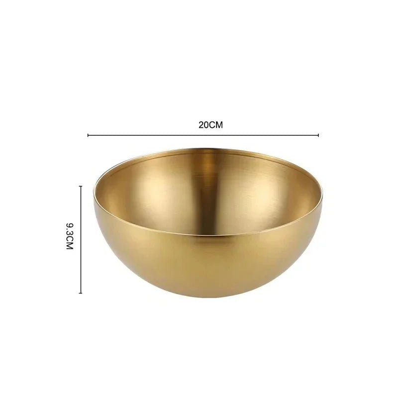 Gold bowl with dimensions on a white background