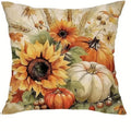 Decorative pillow with sunflowers and pumpkins on a beige background