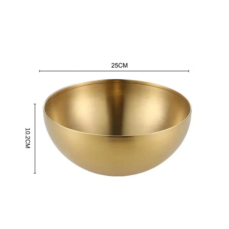 Gold bowl with dimensions on a white background