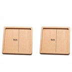 Two wooden coasters with dimensions on a white background, labeled '2pcs 3-Beech'.
