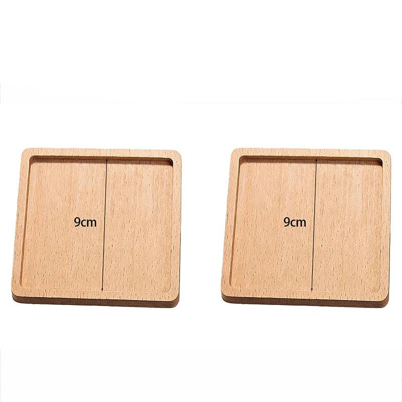 Two wooden coasters with dimensions on a white background, labeled '2pcs 3-Beech'.
