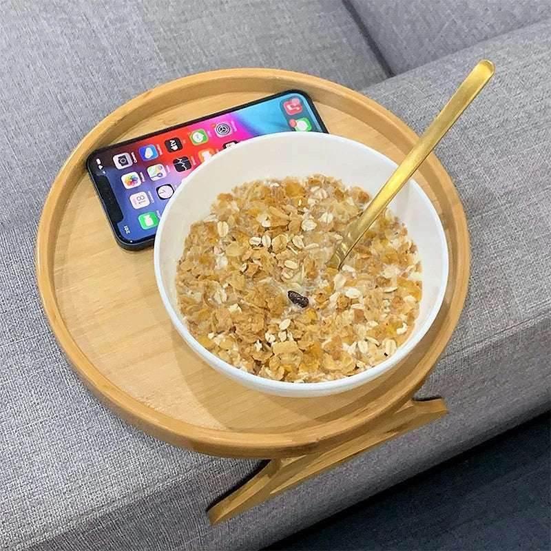 EMESA HOME Sofa Tray Table: Natural Bamboo Clip-On Tray for Convenient TV Snacks and Remote Control Storage - EMESA HOME™